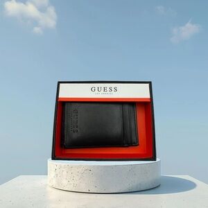 New Guess Men's Front Pocket Wallet Magnetic Money Clip RFID Block Black Tags